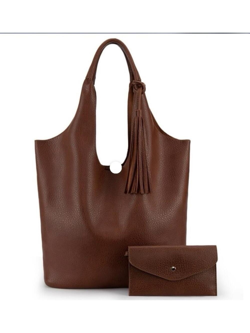 Montana West Hobo Slouch Brown Vegan Pebbled Leather Bag Removable Clutch Pouch